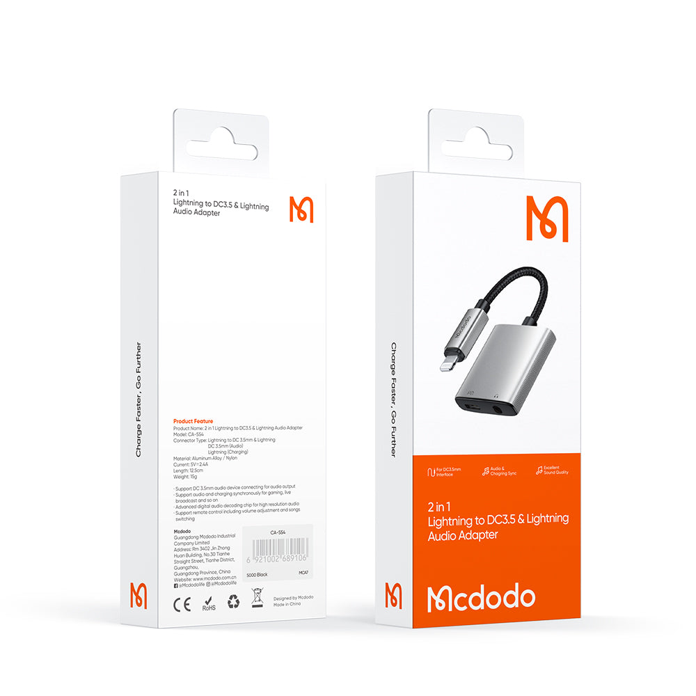 Adattatore Audio Lightning - Lightning / 3.5mm McDodo CA-5540 Wales, Grigio