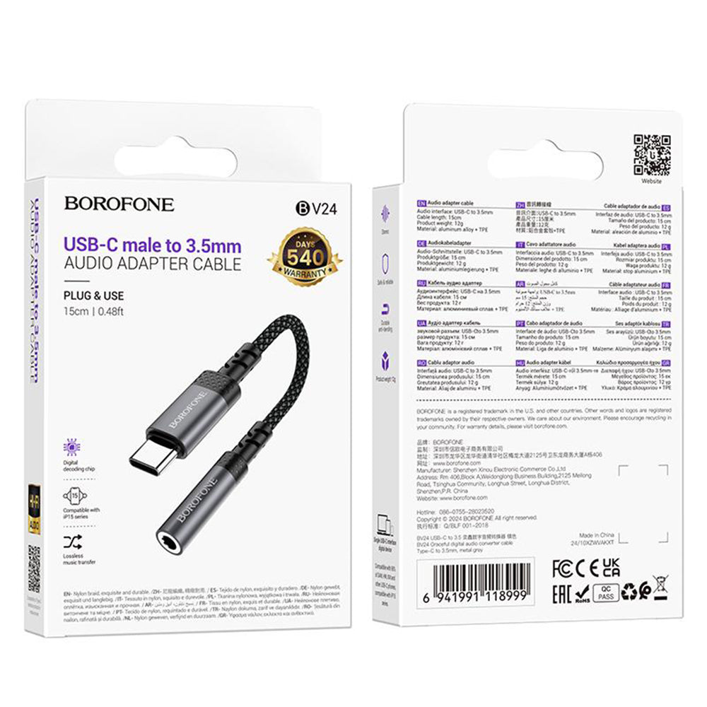 Adattatore Audio USB-C - 3.5mm Borofone BV24, Grigio