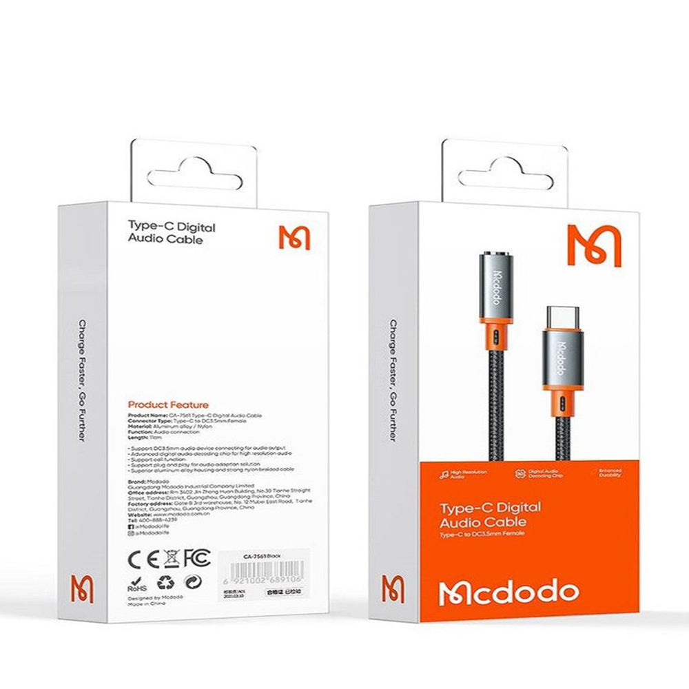 Adattatore Audio USB-C - 3.5mm McDodo CA-7561, Nero