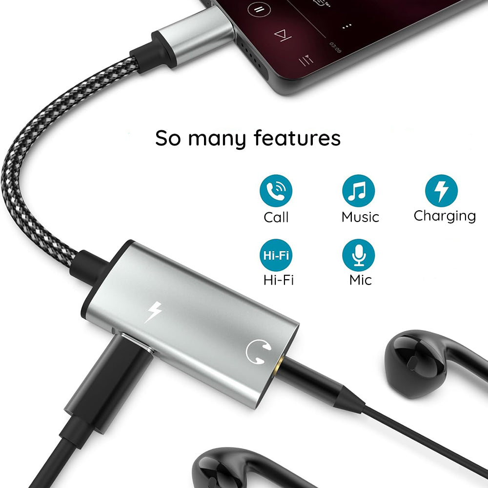 Adattatore Audio USB-C - USB-C / 3.5mm Techsuit AC22 AcustiCore, Grigio