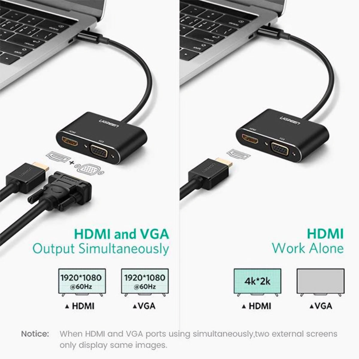 UGREEN CM449 Videoadapter, USB-A - HDMI / VGA, 1080P, Grau
