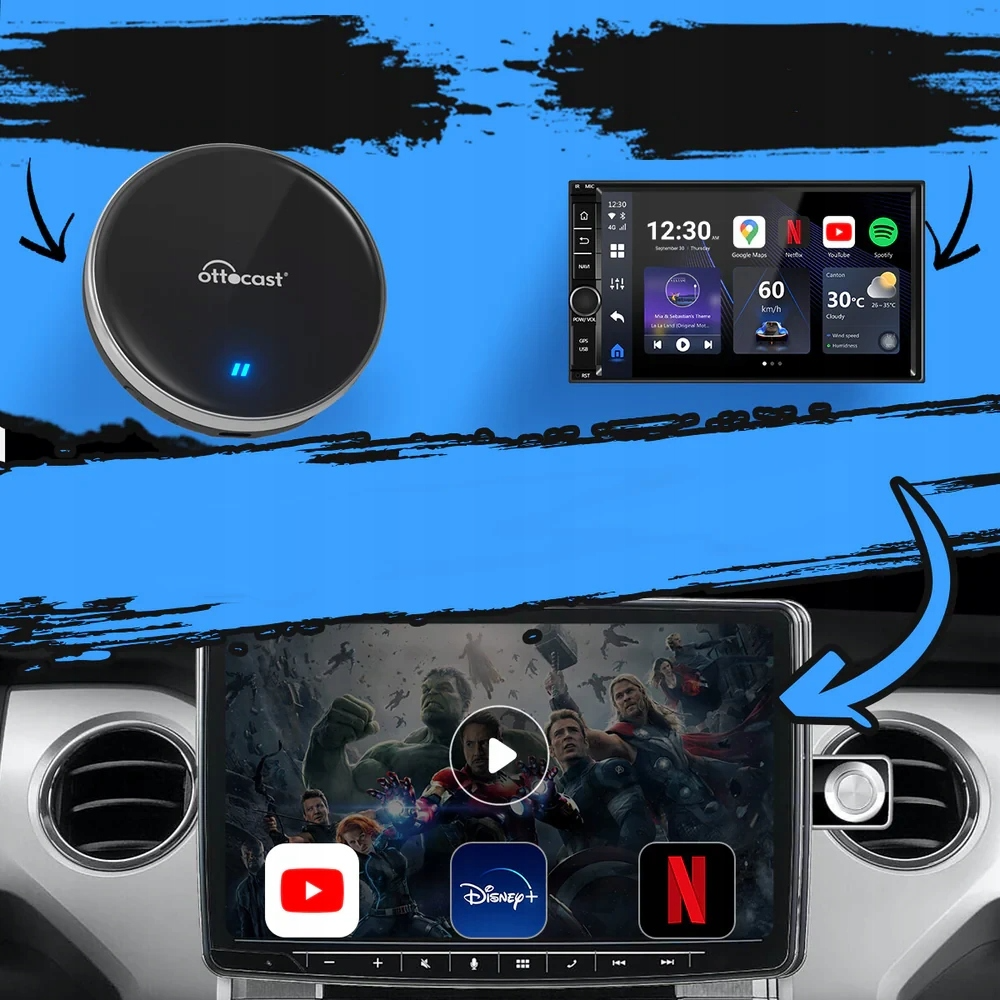 Adattatore Carplay / Android Auto Wireless Ottocast OttoAibox P3 Lite per Apple iPhone / Serie Android