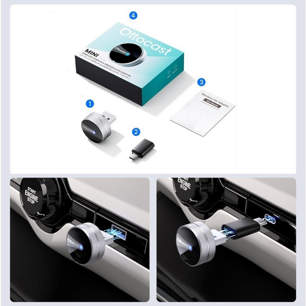 Wireless Carplay / Android Auto Adapter Ottocast Mini Slim Tube für Apple iPhone / Android Serie CP88-T4