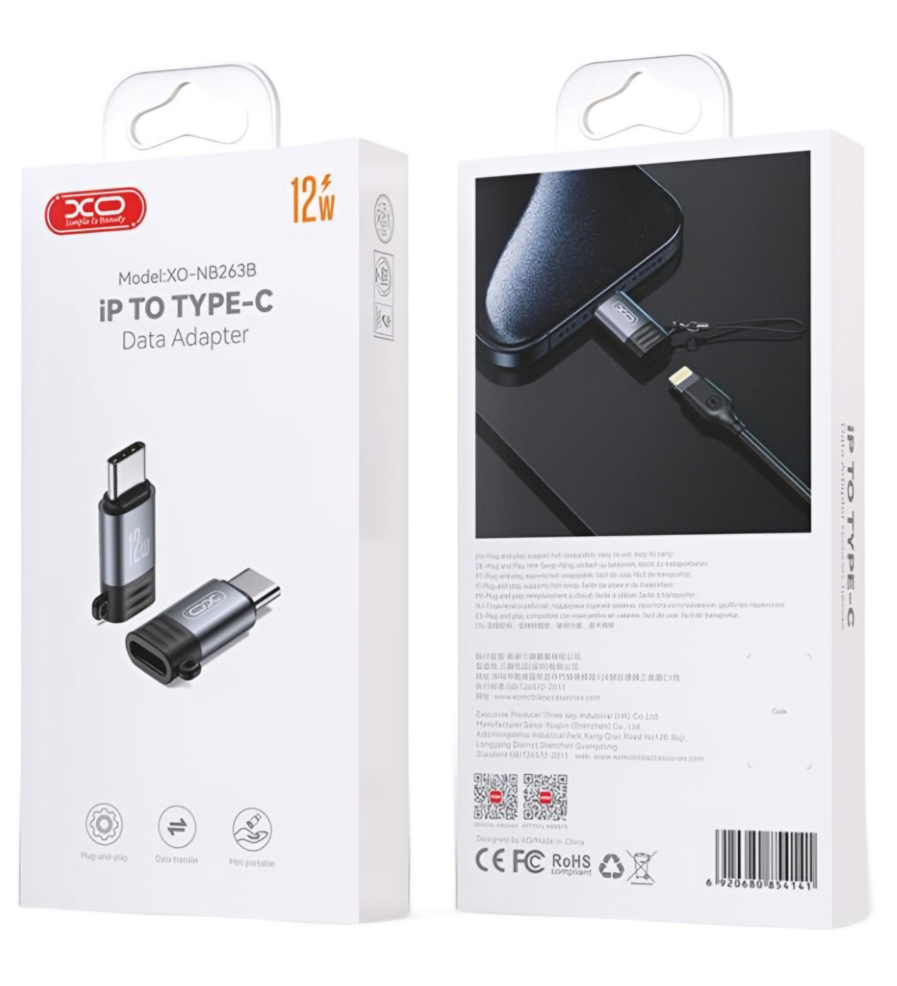 Adaptateur de données et de charge Lightning - USB-C XO Design NB263B, Noir