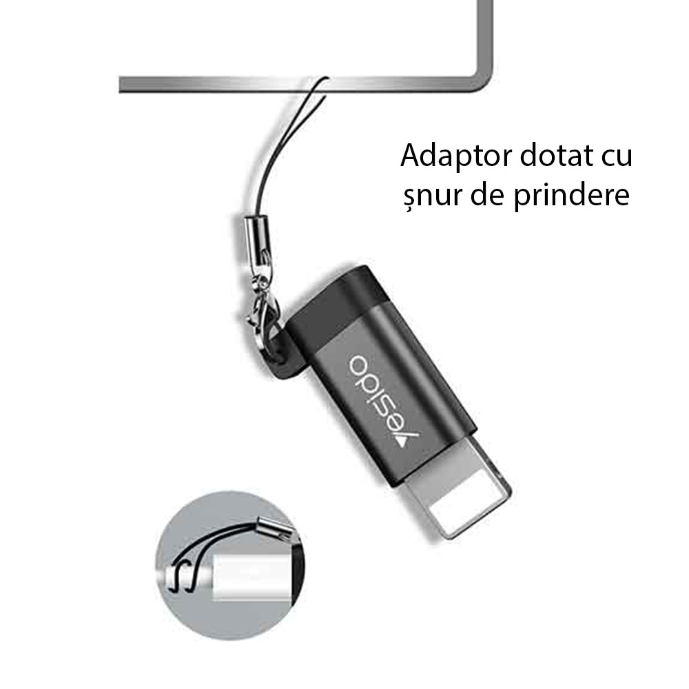 Adattatore Dati e Ricarica microUSB - Lightning Yesido GS05, Nero