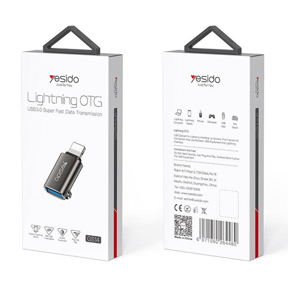 Adaptateur OTG Lightning - USB-A Yesido GS14, Noir