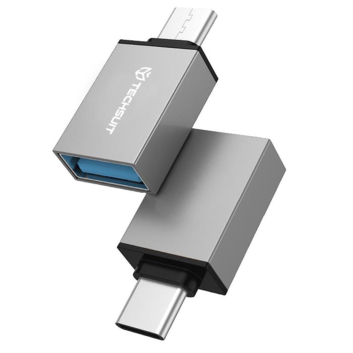 Adattatore OTG microUSB / USB-C - USB-A Techsuit A13 DuoVoltX, Grigio, Set 2 pezzi