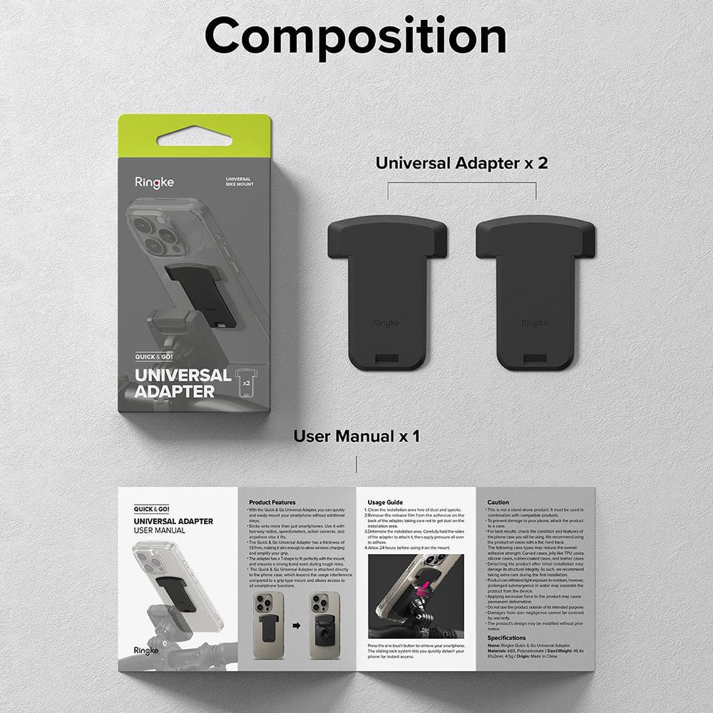 Adattatore Telefono Ringke Quick & Go per Supporto Bicicletta, Set 2 pezzi, Nero