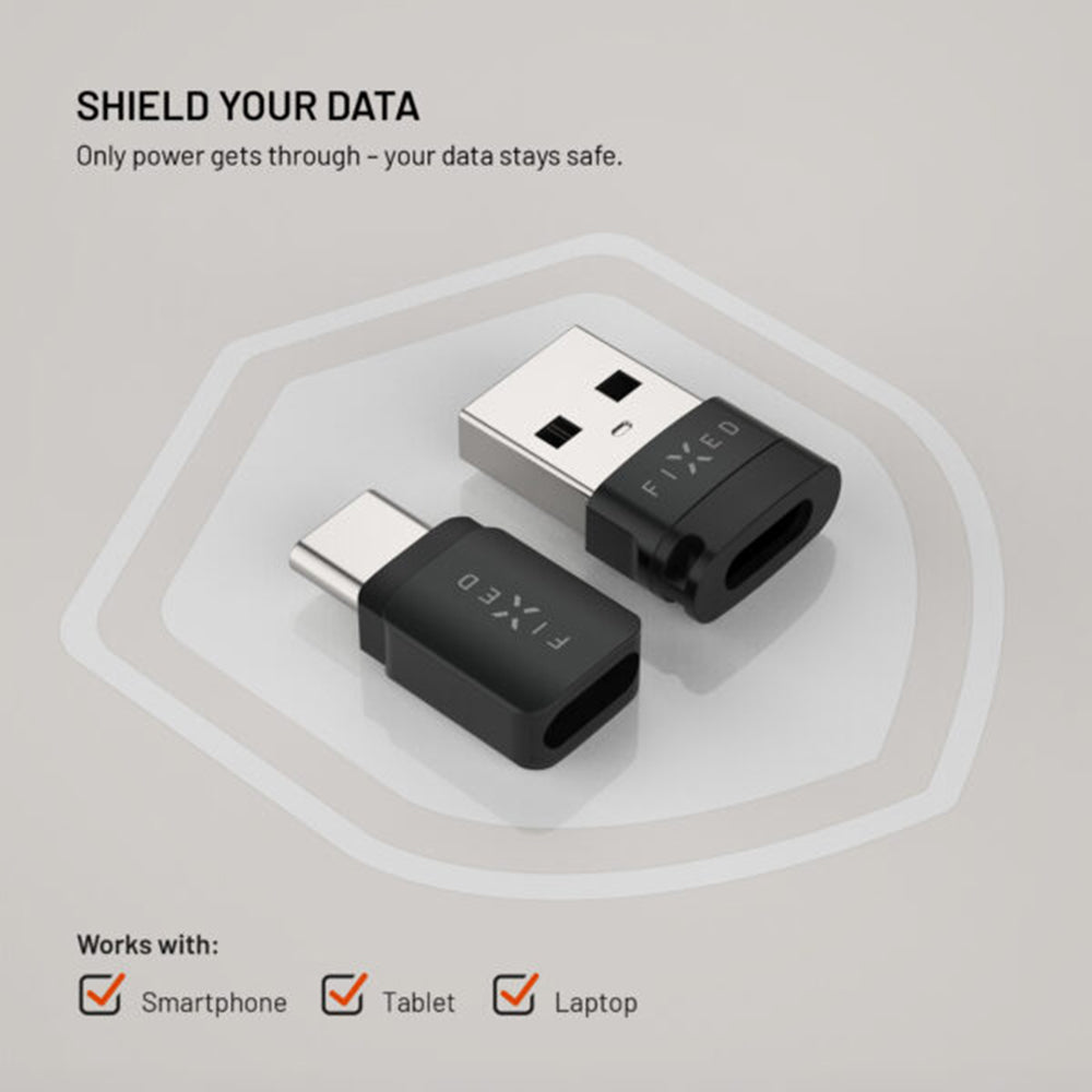 Adaptateur USB Blocage de Données Fixed, USB-A / USB-C, 2en1, Noir