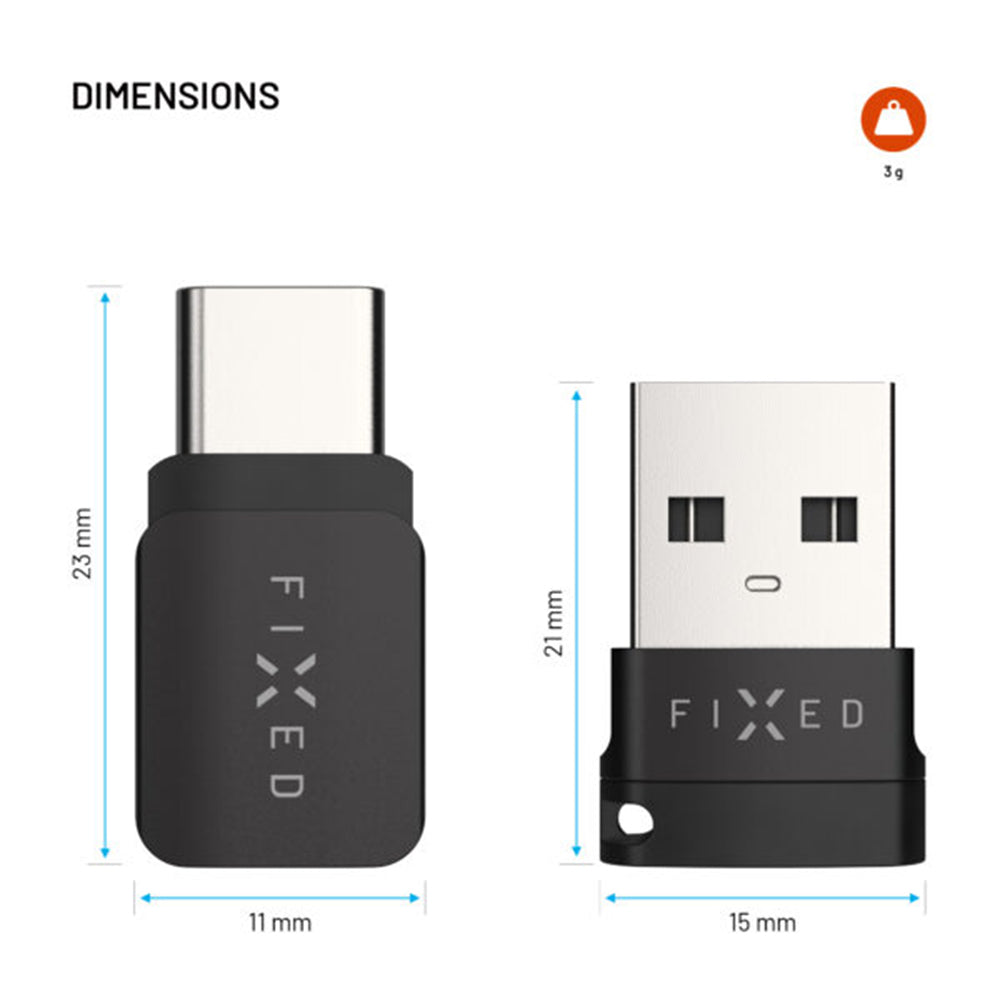 Adaptateur USB Blocage de Données Fixed, USB-A / USB-C, 2en1, Noir