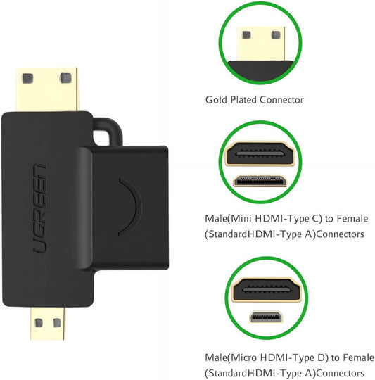 UGREEN HD129 Video Adapter, miniHDMI / microHDMI - HDMI, 1080P, Black