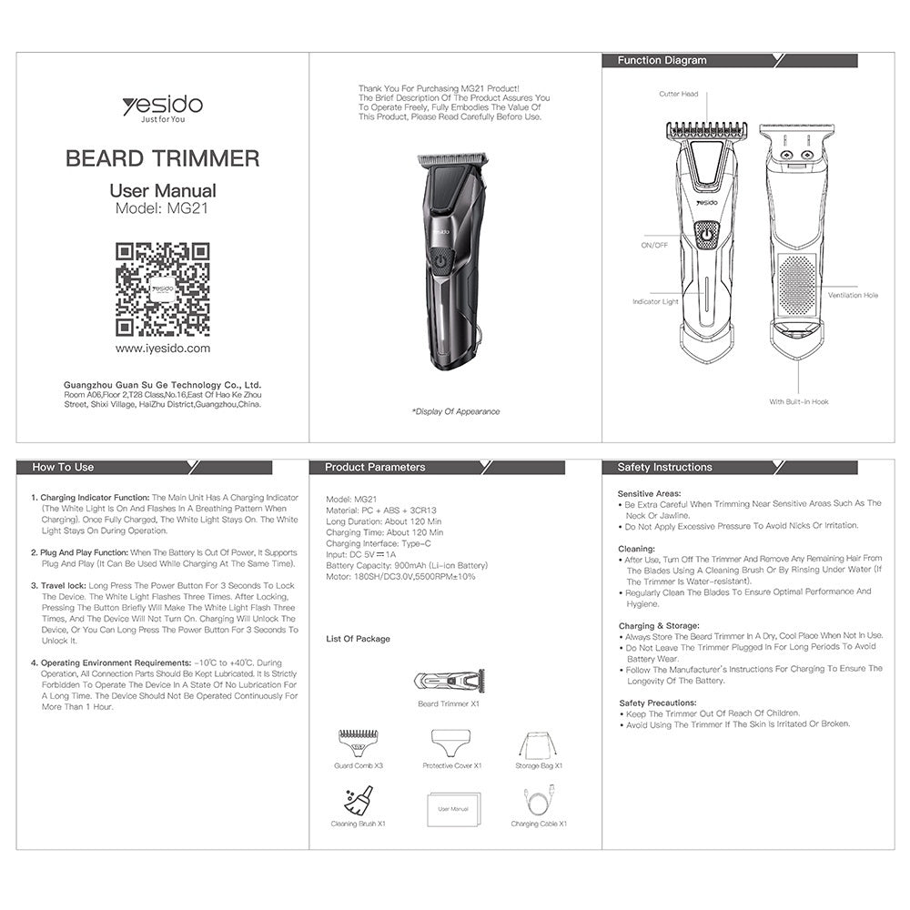 Yesido MG21 Shaver, Black