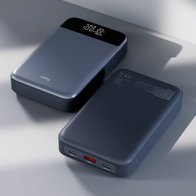 Batterie Externe Allity. APB-200 PocketPower, 19200mAh, 130W, QC + PD, 1 x USB-A - 2 x USB-C, Gris