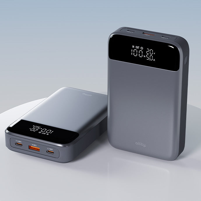 Batterie Externe Allity. APB-200 PocketPower, 19200mAh, 130W, QC + PD, 1 x USB-A - 2 x USB-C, Gris