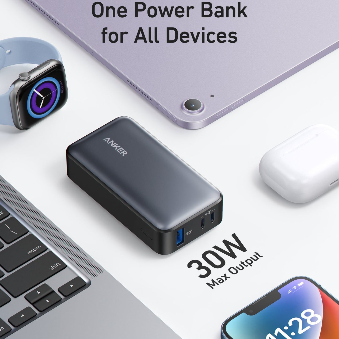 Batteria Esterna Anker 533, 10000mAh, 30W, QC + PD, 1 x USB-A - 2 x USB-C, Nera A1256G11
