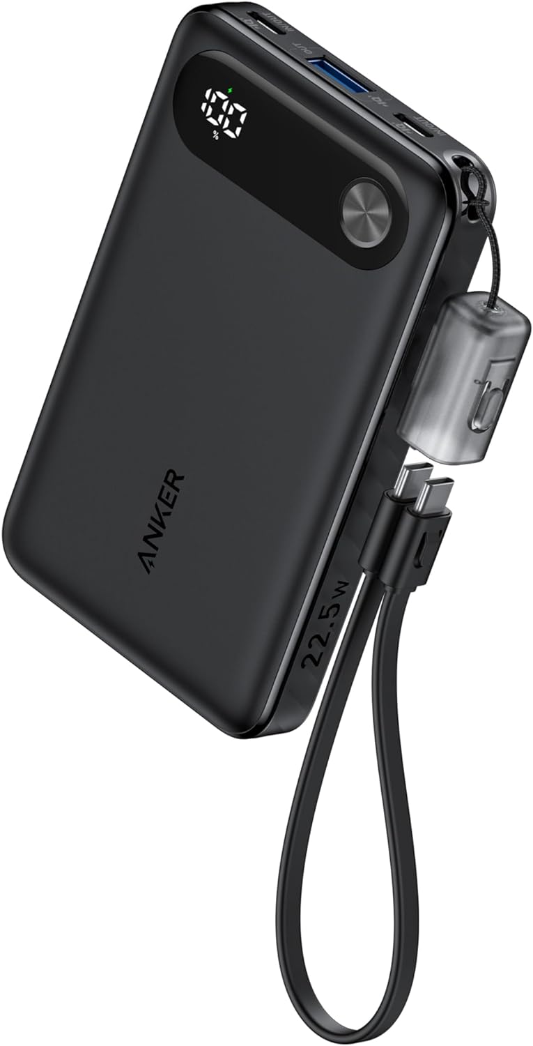 Anker PowerCore Externer Akku, 10000mAh, 22.5W, QC + PD, 1 x USB-A - 2 x USB-C, Schwarz A1257G11