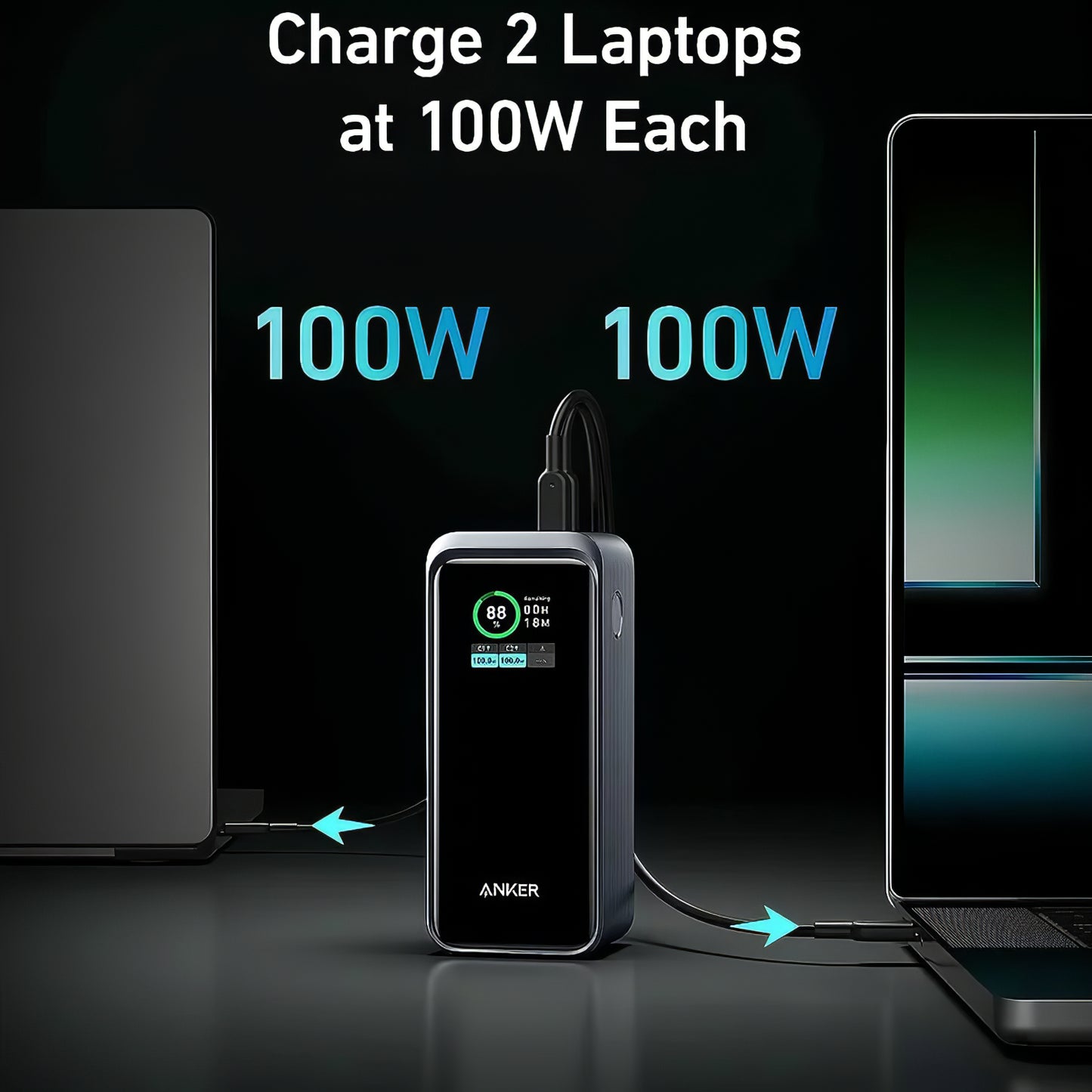 Anker Prime Batterie externe, 20000mAh, 200W, QC + PD, 1 x USB-A - 2 x USB-C, Noir A1336011