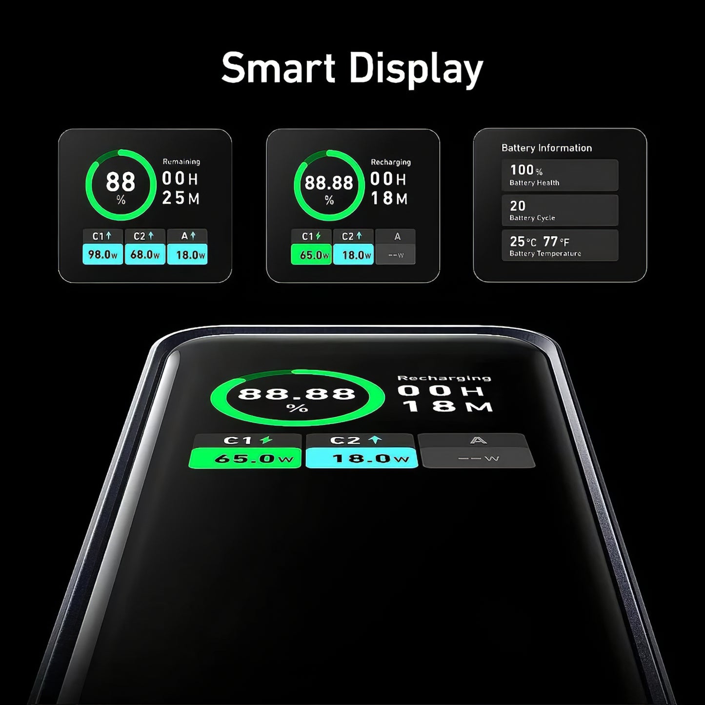 Anker Prime Batterie externe, 20000mAh, 200W, QC + PD, 1 x USB-A - 2 x USB-C, Noir A1336011