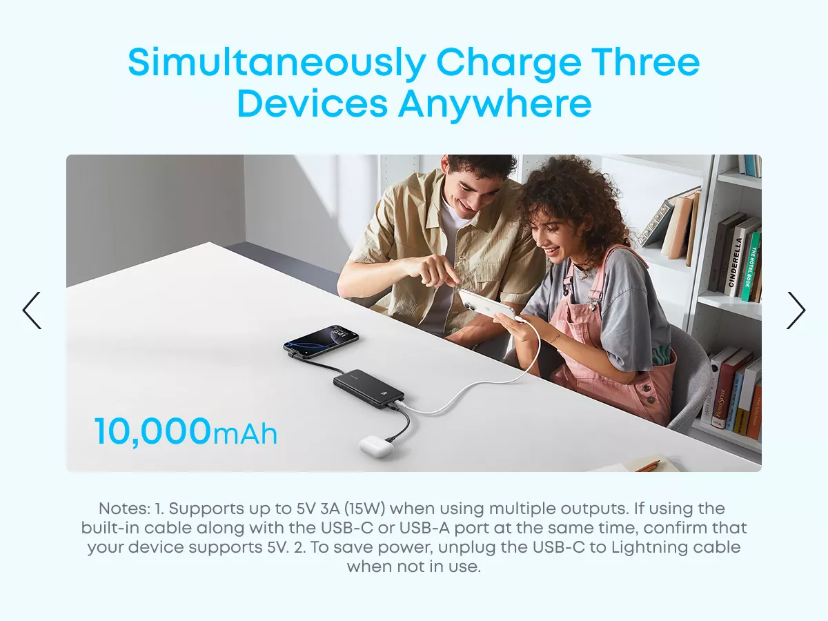 Batterie Externe Anker Zolo, 10000mAh, 22.5W, QC + PD, 1 x USB-A - 2 x USB-C, Blanche A110DH21