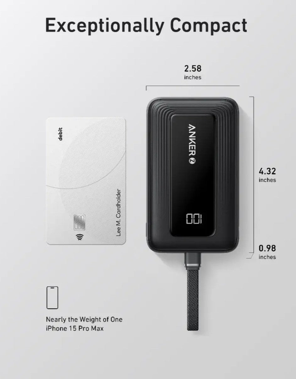 Batteria Esterna Anker Zolo, 10000mAh, 30W, QC + PD, 1 x USB-A - 2 x USB-C, Nera A1688H11