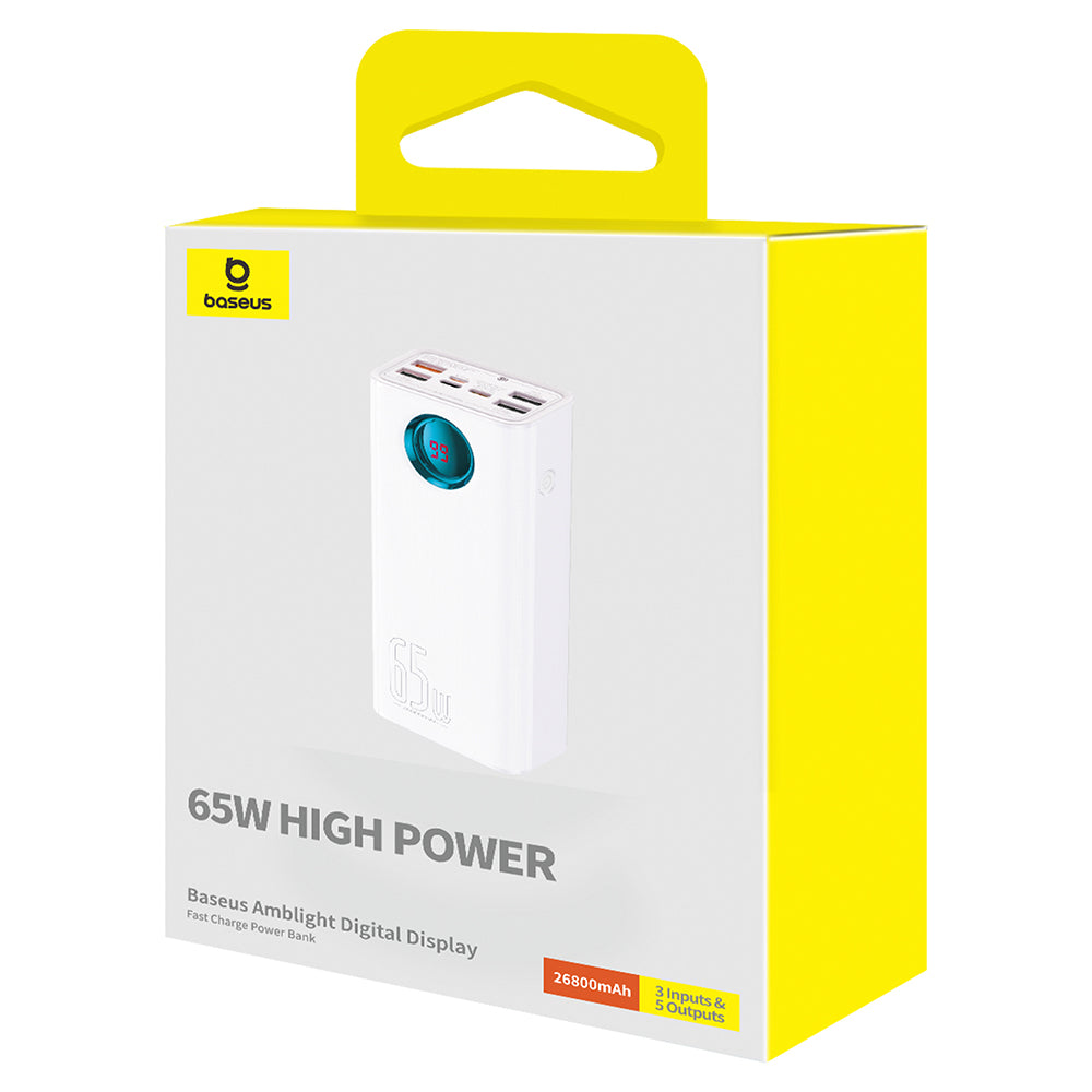 Batteria Esterna Baseus Amblight Display Digitale, 26800mAh, 65W, QC + PD, 1 x USB-C - 4 x USB-A, Bianca P10022402223-00