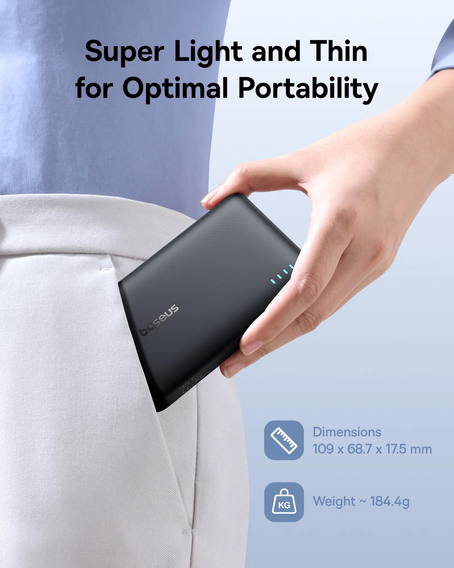 Baseus EnerFill FP21 External Battery, 10000mAh, 22.5W, QC + PD, 1 x USB-A - 2 x USB-C, Black P1008210D123-00