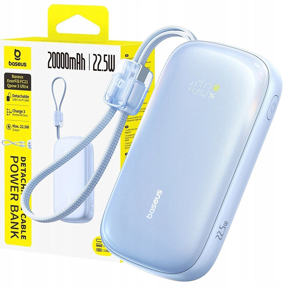 Batterie Externe Baseus EnerFill FC21 Qpow 3 Ultra, 10000mAh, 22.5W, QC + PD, 1 x USB-A - 1 x USB-C, Bleue E0027L03