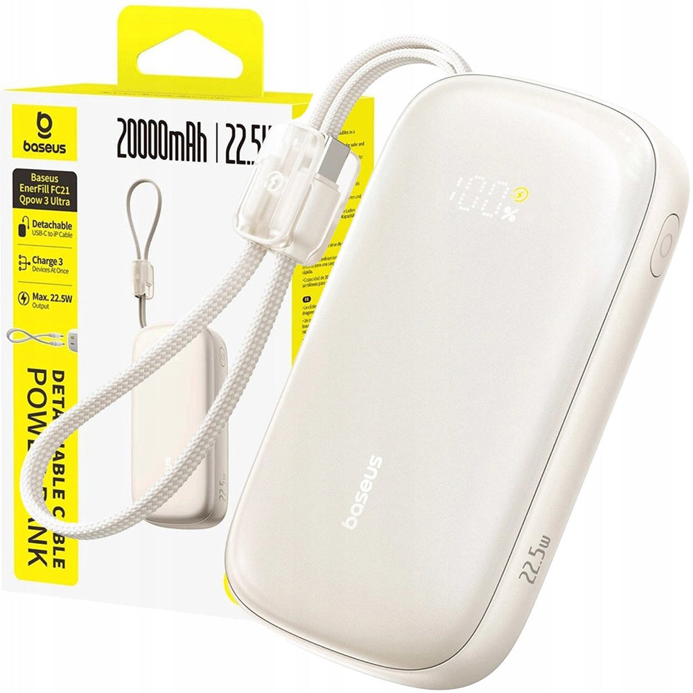 Batterie Externe Baseus EnerFill FC21 Qpow 3 Ultra, 10000mAh, 22.5W, QC + PD, 1 x USB-A - 1 x USB-C, Beige E0027L01