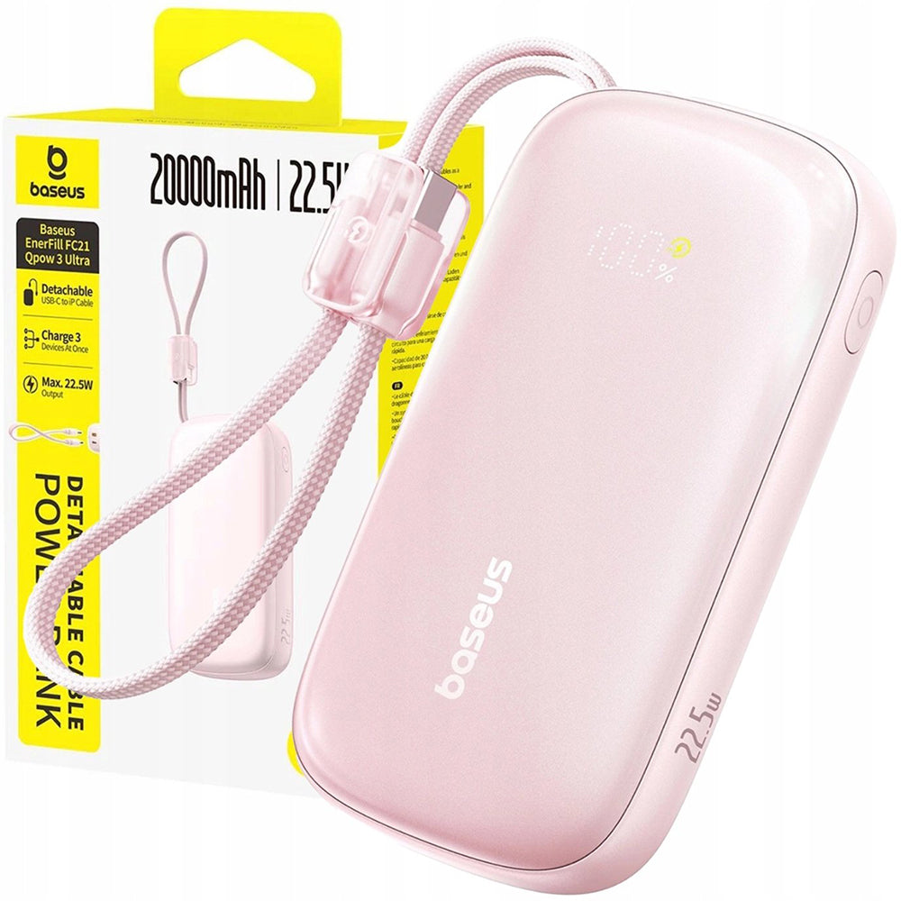 Batteria Esterna Baseus EnerFill FC21 Qpow 3 Ultra, 10000mAh, 22.5W, QC + PD, 1 x USB-A - 1 x USB-C, Rosa E0027L02