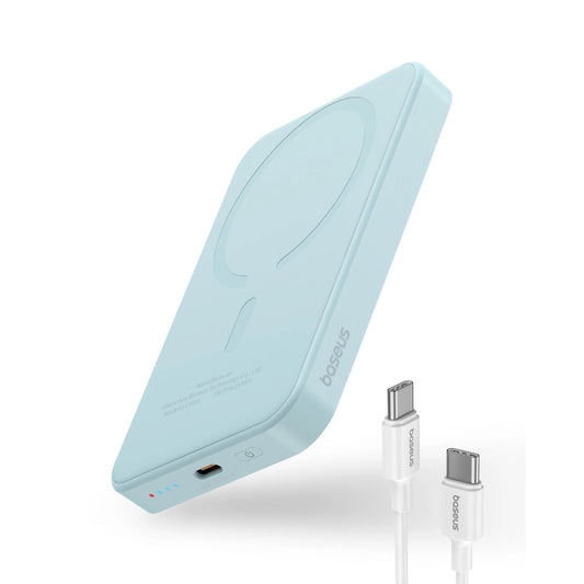 Baseus Magnetic Mini Wireless External Battery, 5000mAh, 20W, PD + FQI, 1 x QI - 1 x USB-C, Blau P10022107313-00