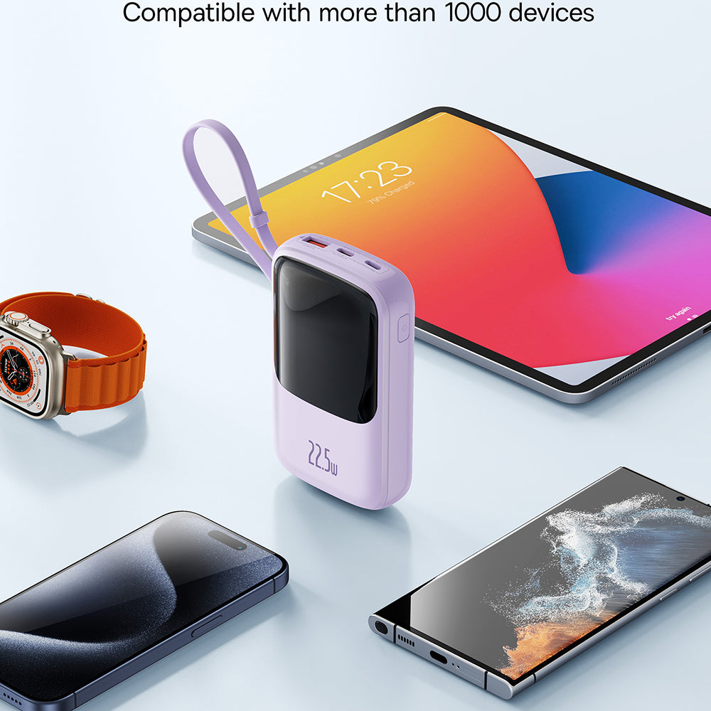 Batterie Externe Baseus Qpow Pro+, 10000mAh, 22.5W, QC + PD, 1 x USB-A - 2 x USB-C, Mauve P10067101513-00