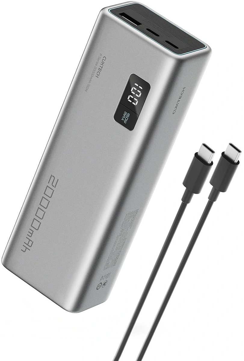Batteria Esterna Cuktech P+ No.15, 20000mAh, 150W, QC + PD, 1 x USB-A - 2 x USB-C, Grigio CUKPB200GLBK