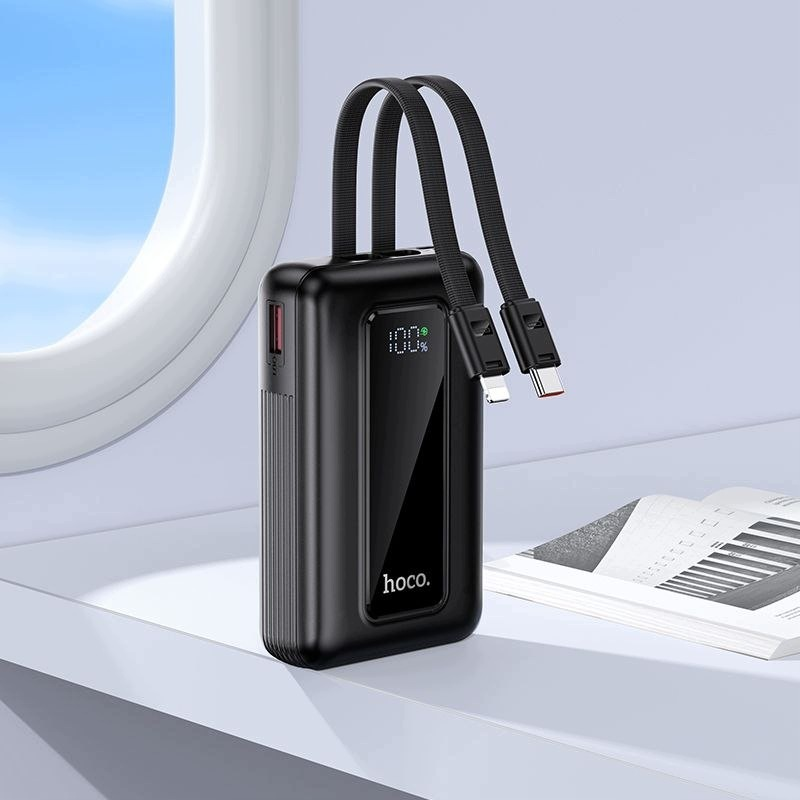 HOCO J162 External Battery, 10000mAh, 22.5W, QC + PD, 1 x Lightning - 1 x USB-A - 2 x USB-C, Black