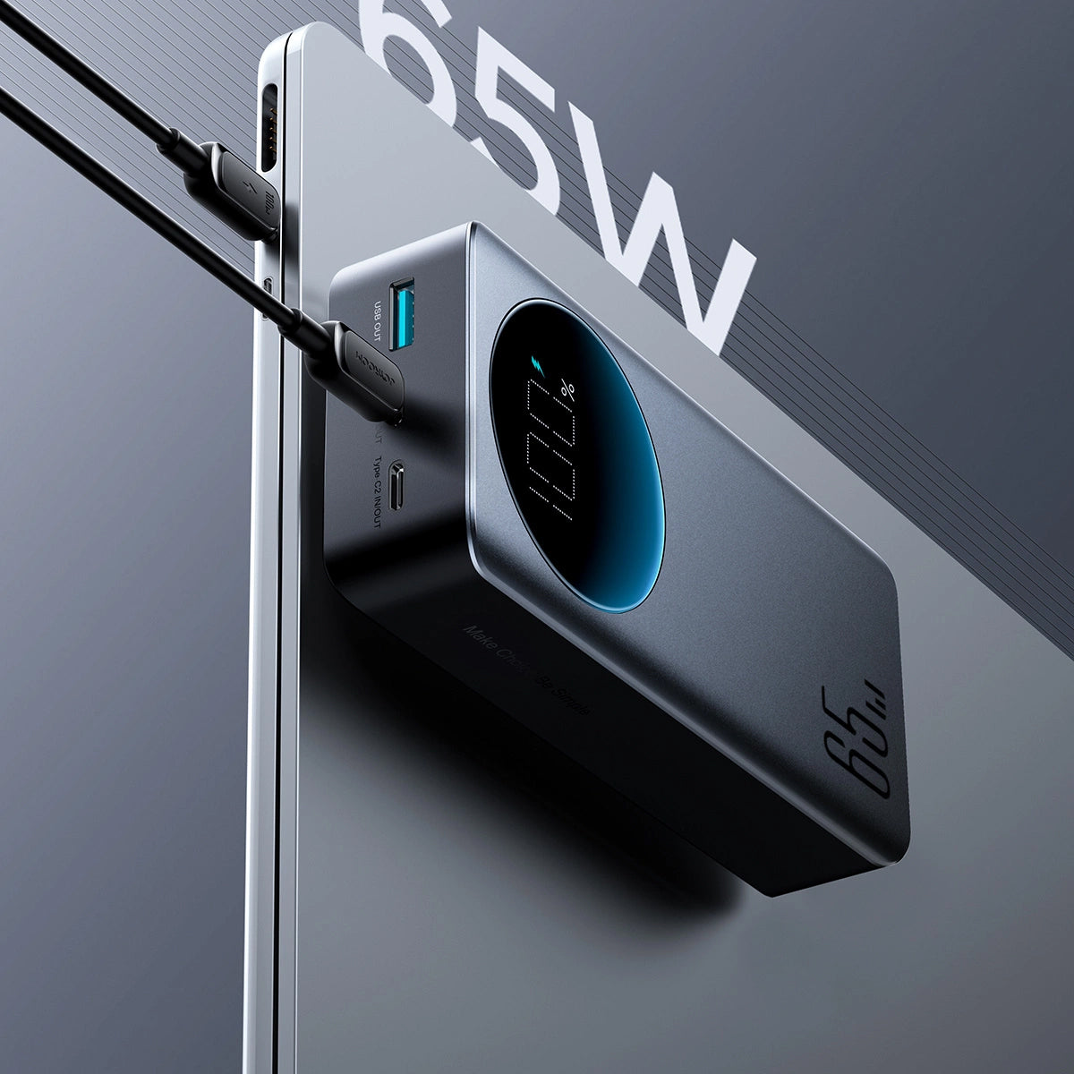 Batterie Externe Joyroom JR-PBF05, 30000mAh, 65W, QC + PD, 1 x USB-A - 2 x USB-C, Noire