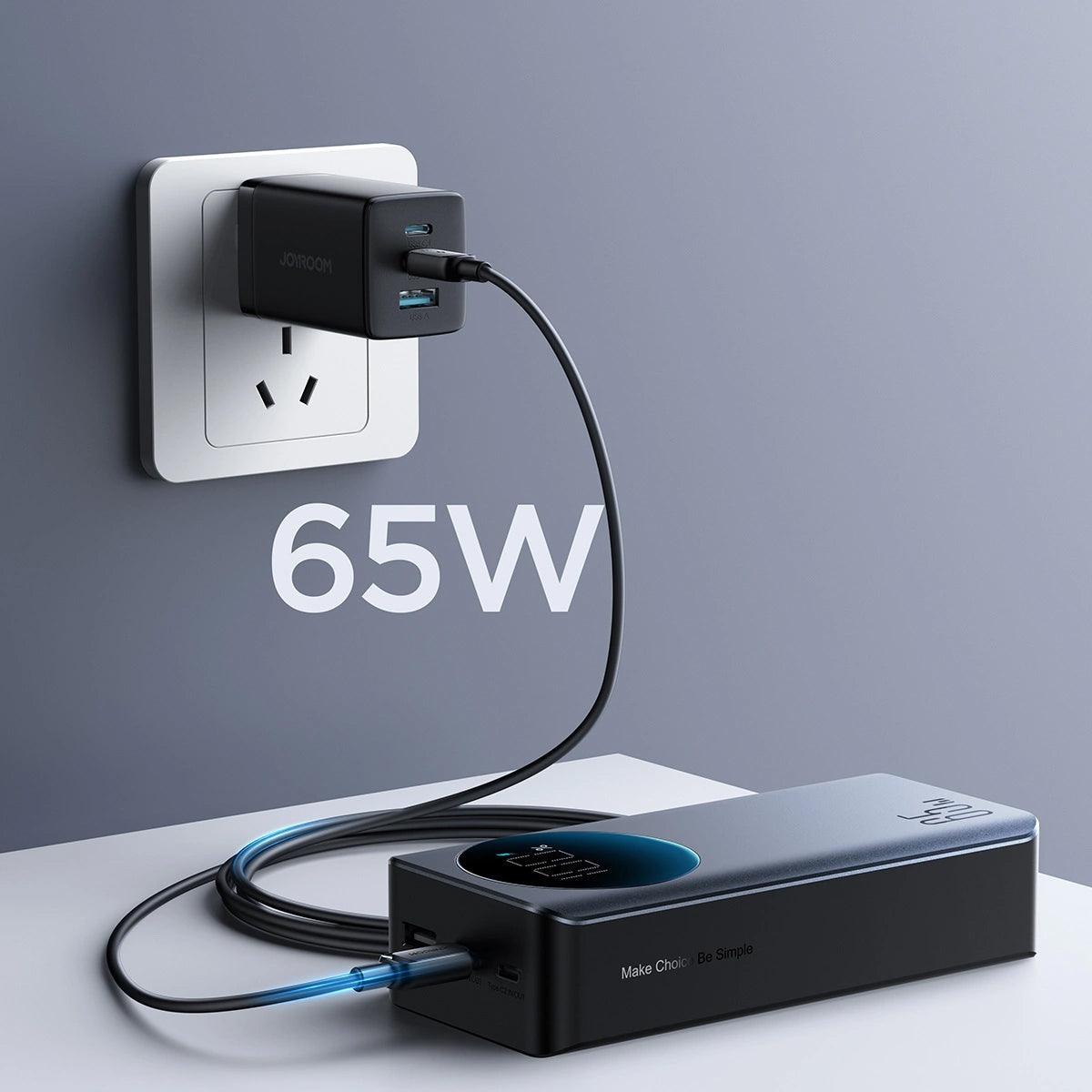 Batterie Externe Joyroom JR-PBF05, 30000mAh, 65W, QC + PD, 1 x USB-A - 2 x USB-C, Noire