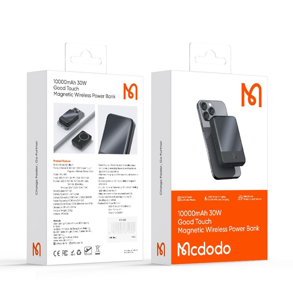 Batteria Esterna Wireless McDodo MC-5931 Ambilight, 10000mAh, 30W, PD + FQI, 1 x QI - 1 x USB-C, Nera