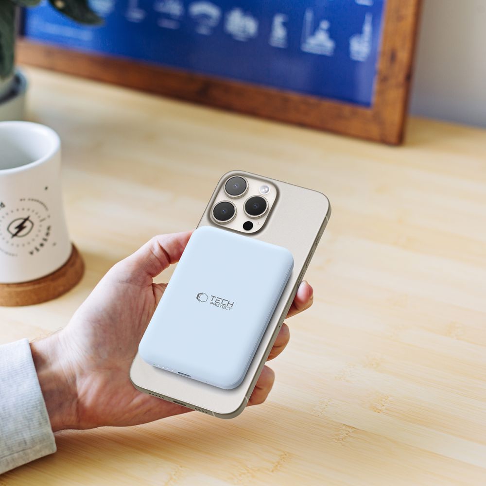 Externe drahtlose Batterie Tech-Protect PB10 LifeMag, 5000mAh, 15W, PD + FQI, 1 x QI - 1 x USB-C, Blau