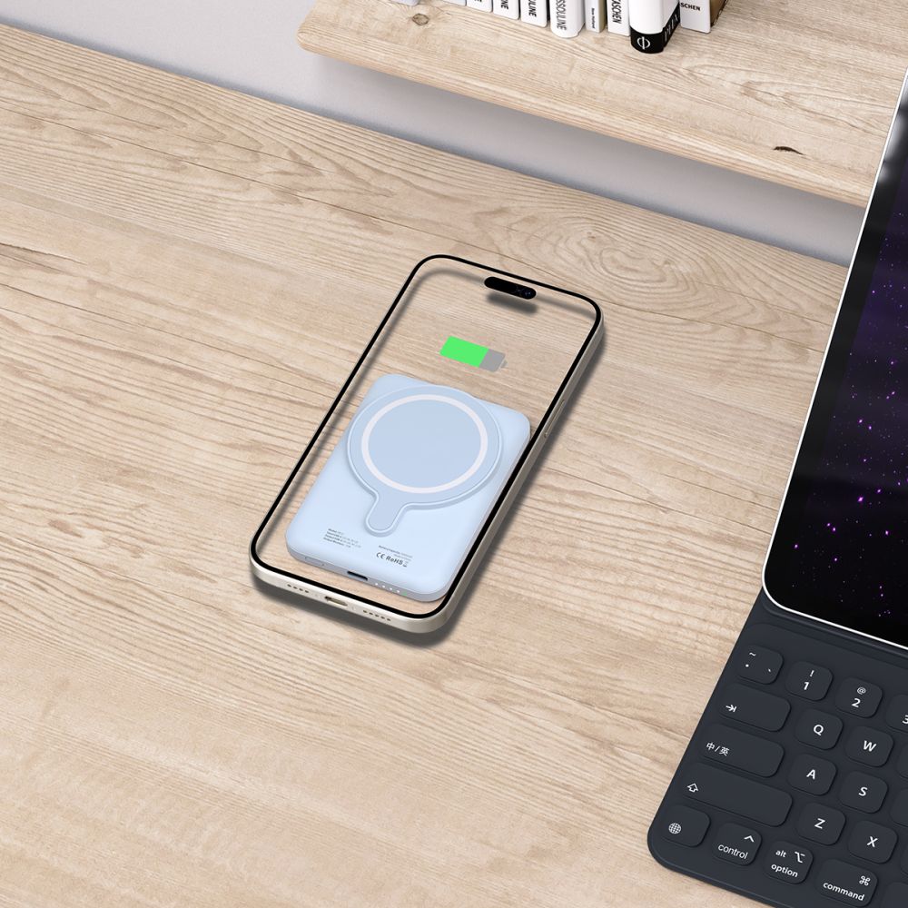 Externe drahtlose Batterie Tech-Protect PB10 LifeMag, 5000mAh, 15W, PD + FQI, 1 x QI - 1 x USB-C, Blau