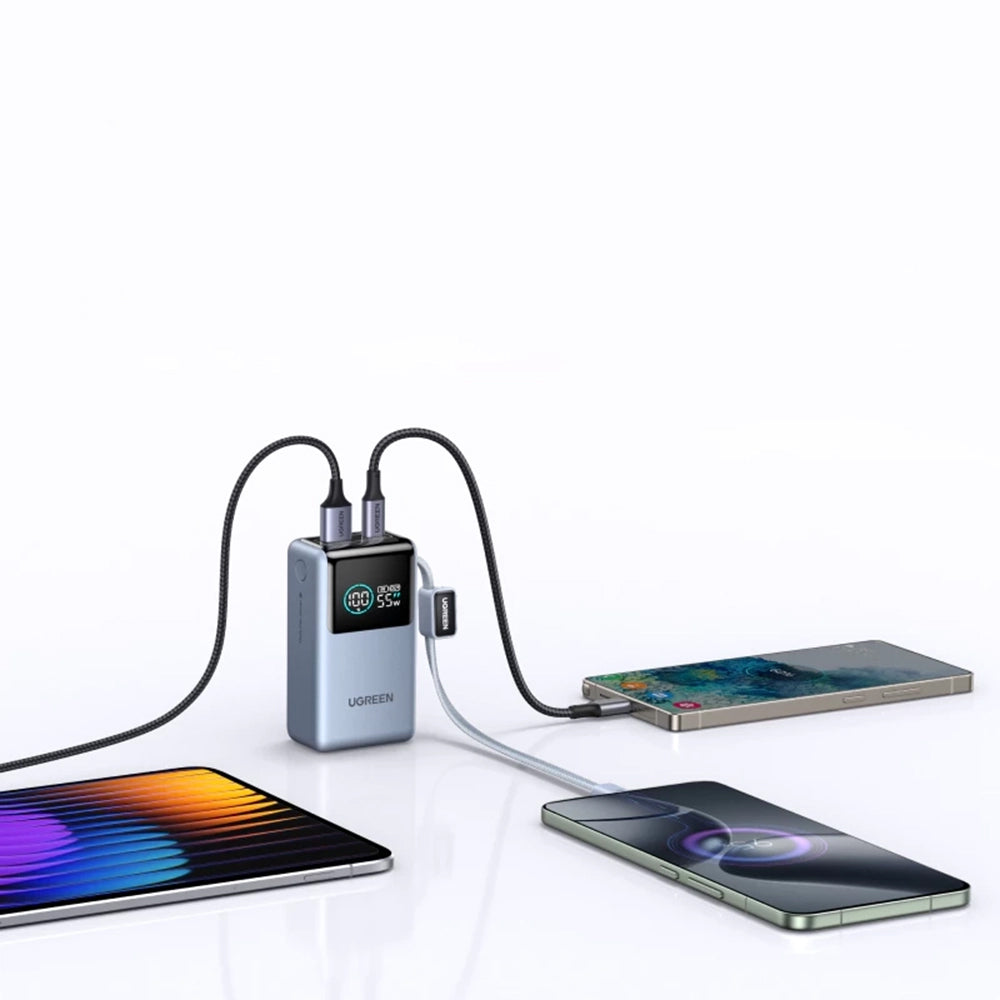 Batterie Externe UGREEN Nexode Pro PB727 (75701B), 10000mAh, 55W, QC + PD, 1 x USB-A - 2 x USB-C, Gris