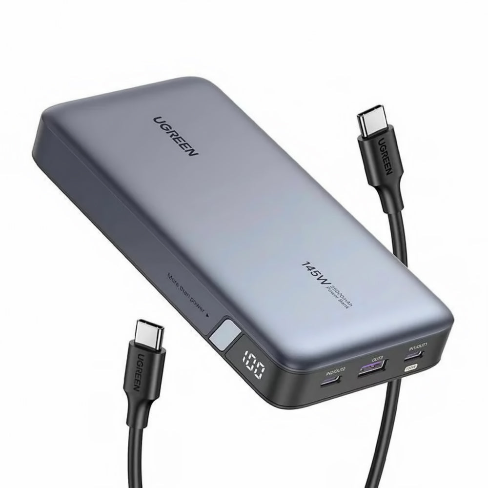 Externer Akku UGREEN PB205, 25000mAh, 145W, QC + PD, 1 x USB-A - 2 x USB-C, Grau