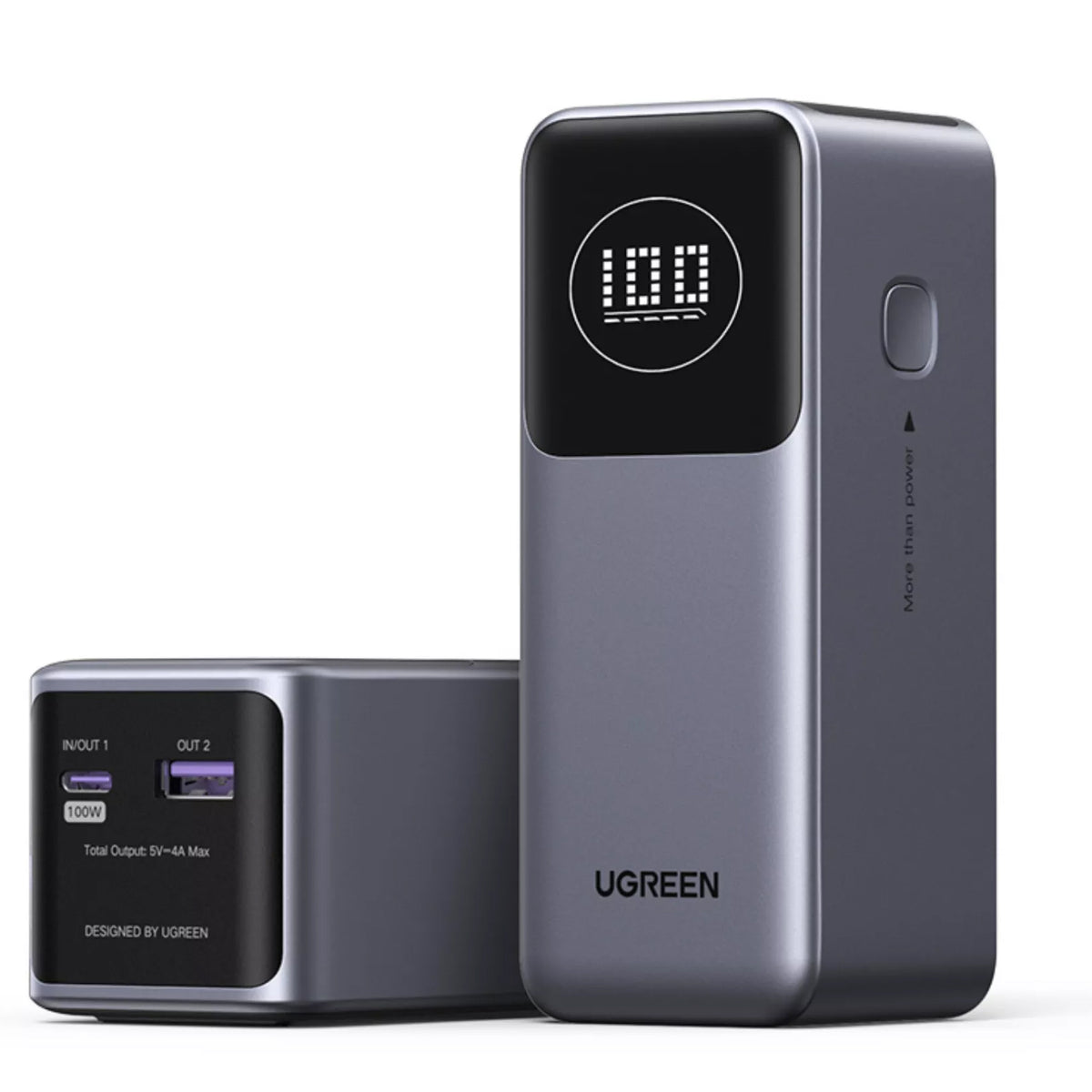 Externer Akku UGREEN PB724, 12000mAh, 100W, QC + PD, 1 x USB-A - 1 x USB-C, Grau