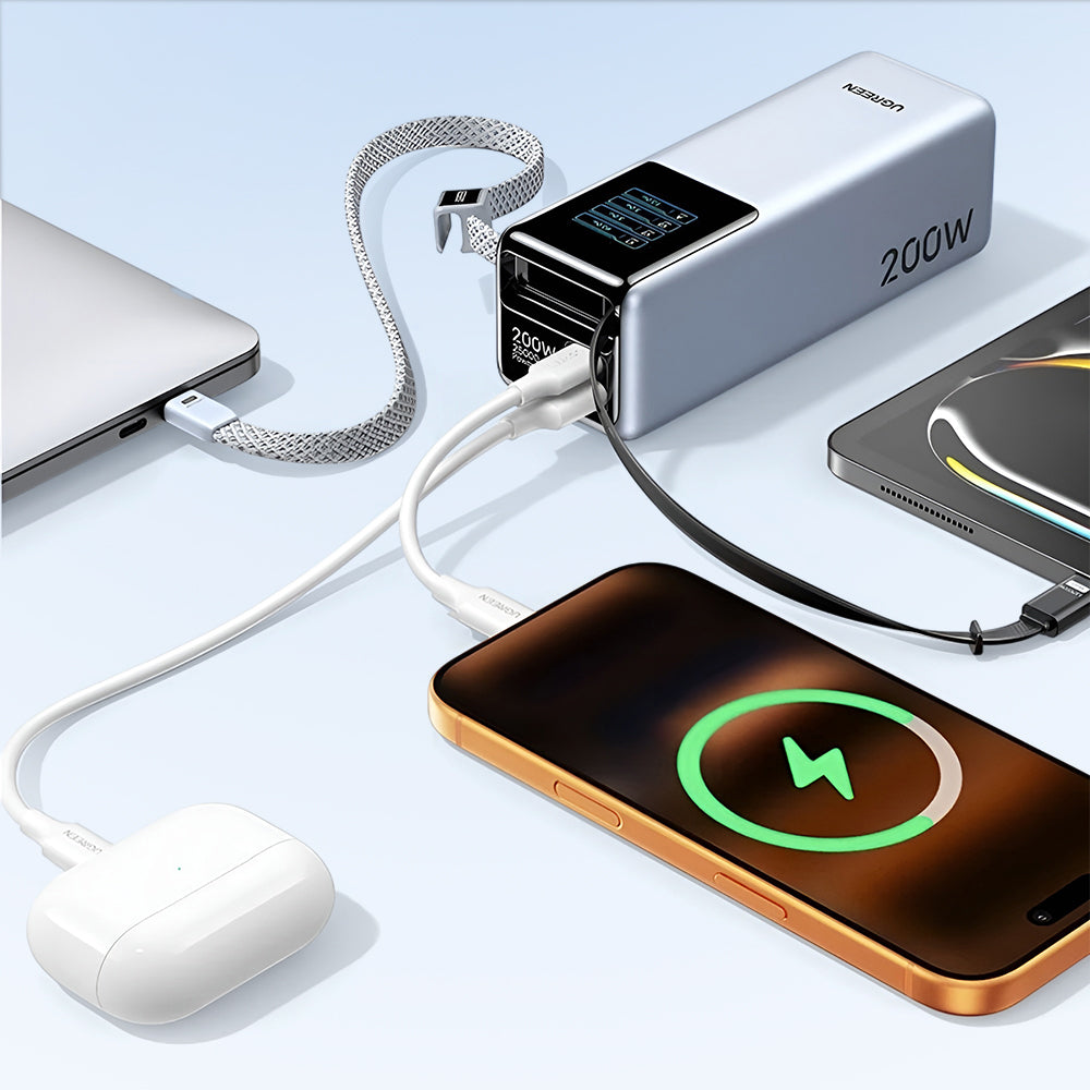 Batteria Esterna UGREEN PB728 (75702B), 25000mAh, 200W, QC + PD, 1 x USB-A - 3 x USB-C, Grigio