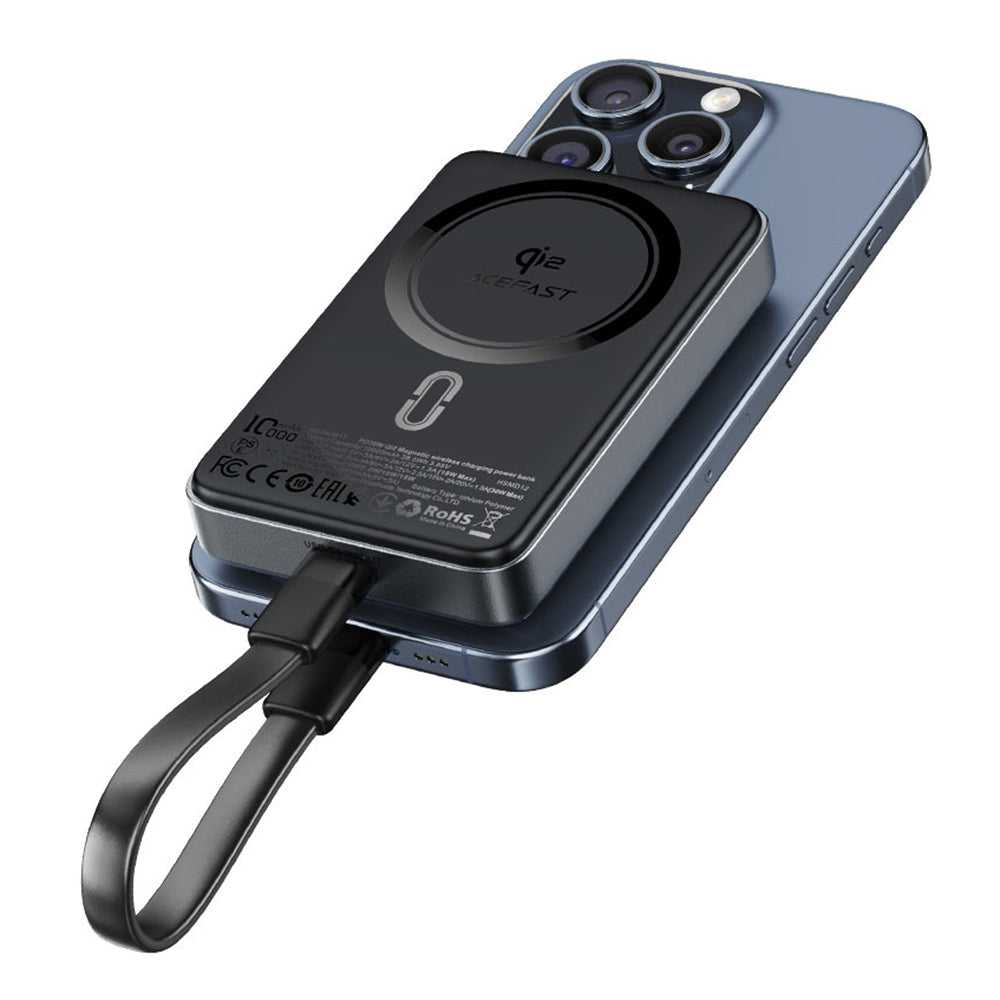 Batteria Esterna Wireless Acefast M11, 10000mAh, 30W, PD + FQI, 1 x QI - 1 x USB-C, Nera