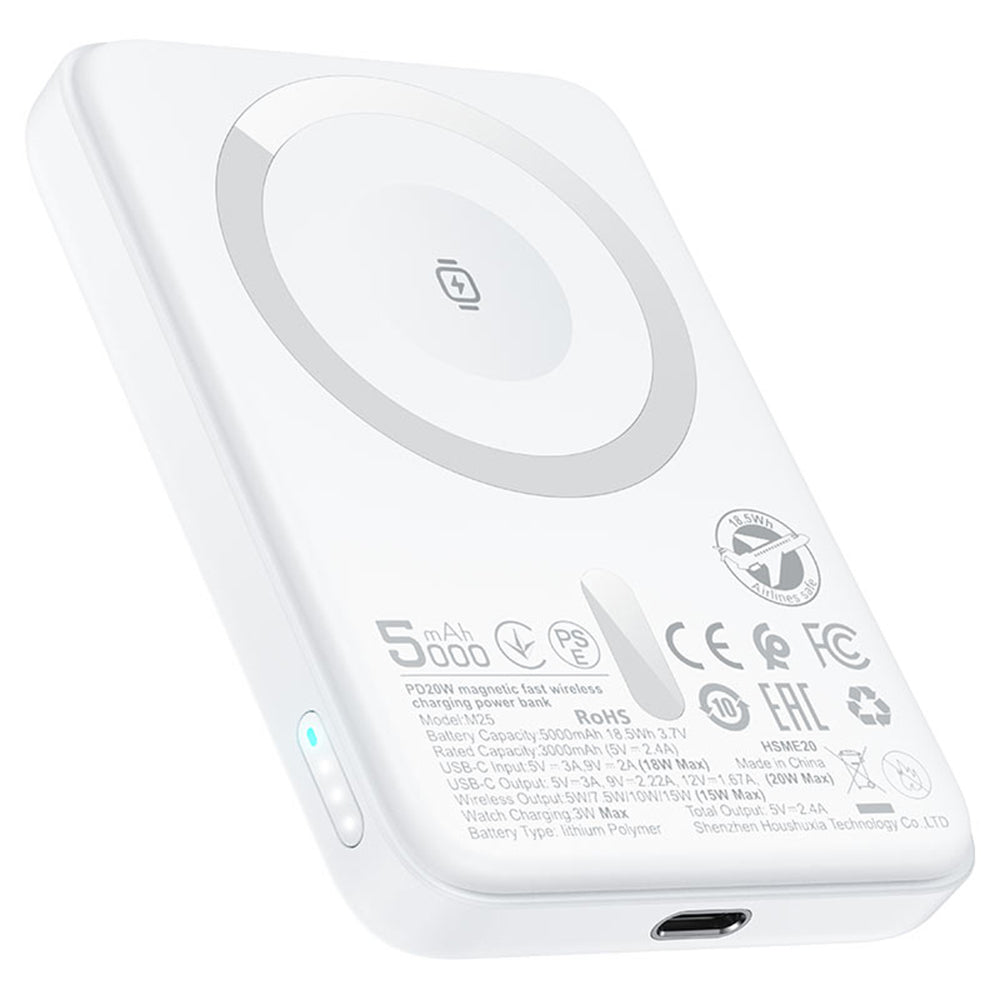 Batteria Esterna Wireless Acefast M25, 5000mAh, 20W, PD + FQI, 1 x QI - 1 x USB-C, Bianca