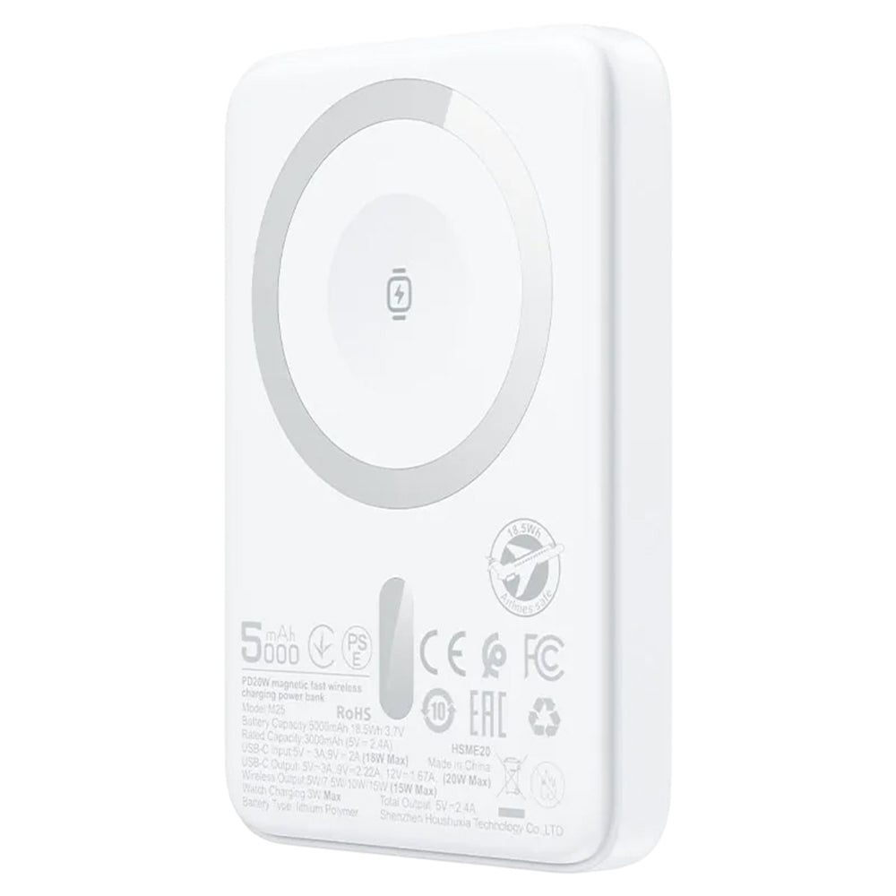 Batteria Esterna Wireless Acefast M25, 5000mAh, 20W, PD + FQI, 1 x QI - 1 x USB-C, Bianca