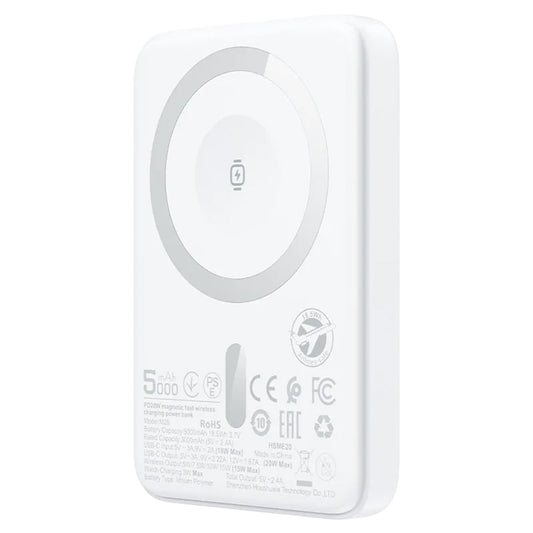 Batterie Externe Sans Fil Acefast M25, 5000mAh, 20W, PD + FQI, 1 x QI - 1 x USB-C, Blanche