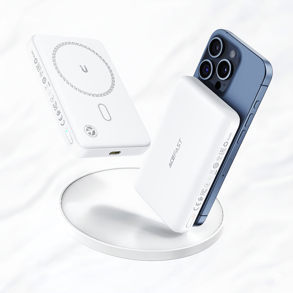 Batteria Esterna Wireless Acefast M26, 10000mAh, 20W, PD + FQI, 1 x QI - 1 x USB-C, Bianca