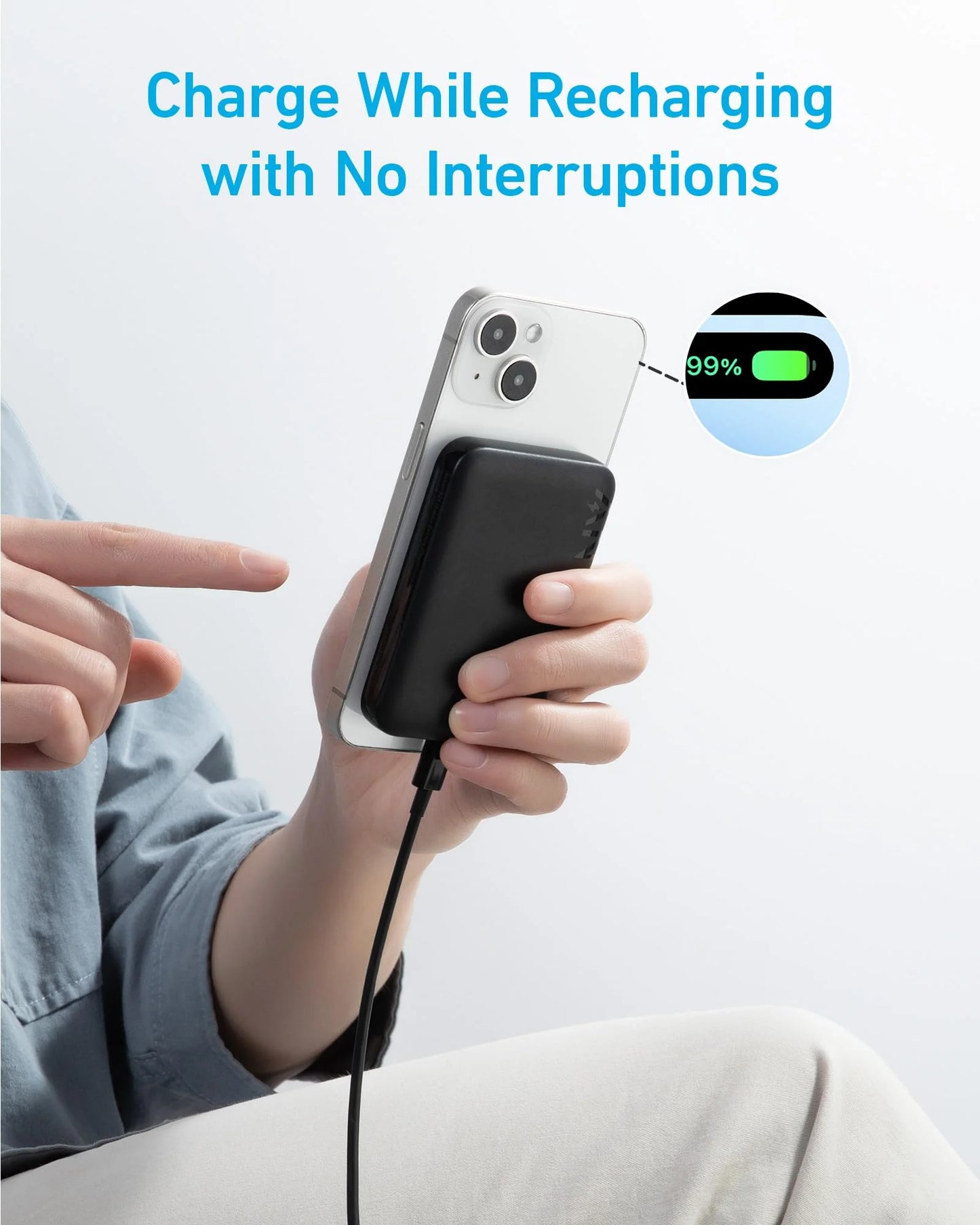 Batteria esterna wireless Anker 321 MagGo, 5000 mAh, 7,5 W, 1 x IQ, nero A1616G11