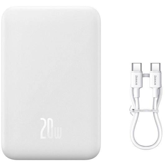 Baseus Magnetic Mini Wireless External Battery, 20000mAh, 20W, PD + FQI, 1 x QI - 1 x USB-C, Weiß PPCX150002