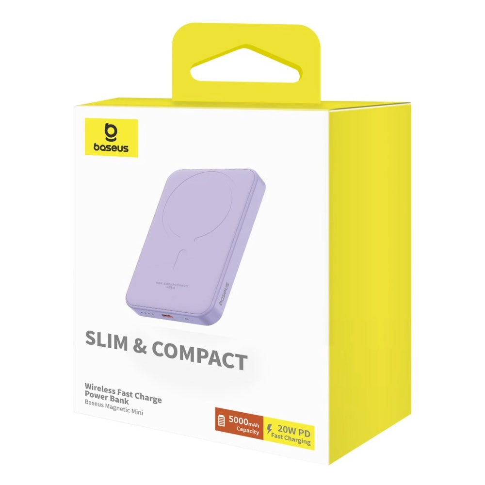 Batteria Esterna Wireless Baseus Magnetic Mini, 5000mAh, 20W, PD + FQI, 1 x QI - 1 x USB-C, Viola P10022107513